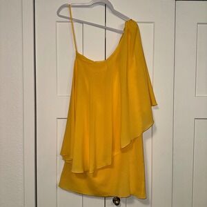 Alice + Olivia One Shoulder Dress Ruffle Party Cocktail Yellow Size S see photos